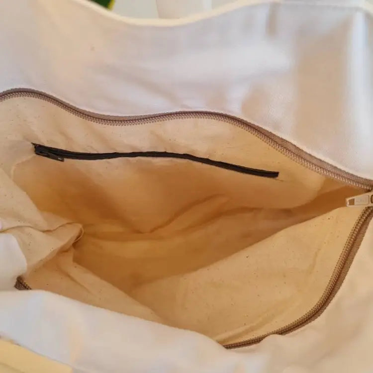 Light Beige Daisy Embroidered Canvas Tote Bag - Joyful Collective