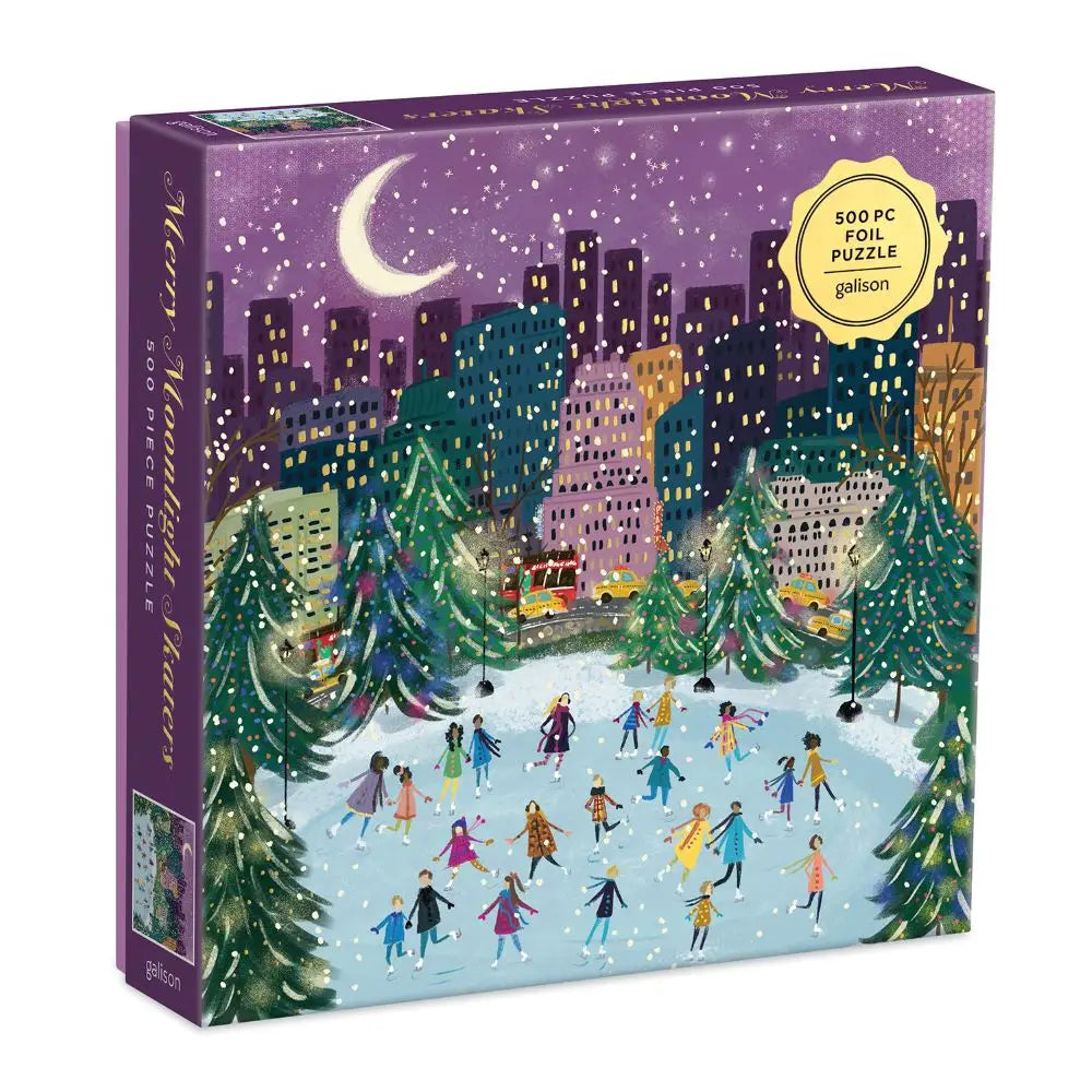 Merry Moonlight Skaters 500 Piece Foil Puzzle - Joyful Collective