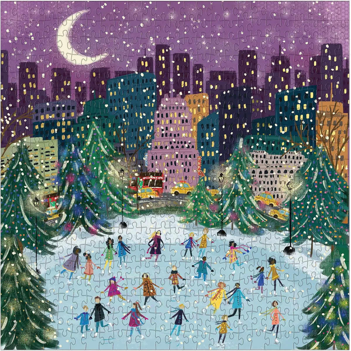 Merry Moonlight Skaters 500 Piece Foil Puzzle - Joyful Collective