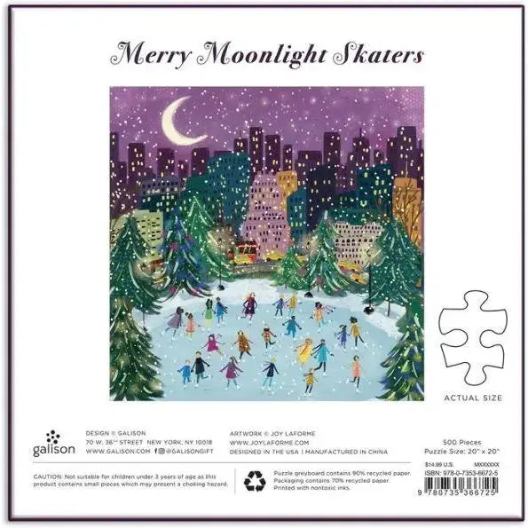 Merry Moonlight Skaters 500 Piece Foil Puzzle - Joyful Collective