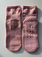 Pink Embroidered Bow Pilates Socks - Joyful Collective