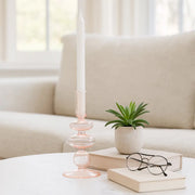Pink Glass Vintage Sculptural Taper Candle Holder - Joyful Collective