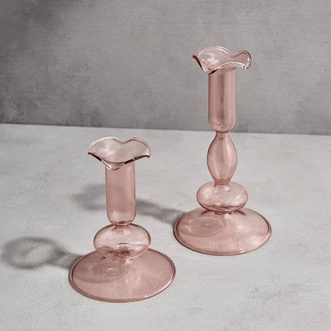 Modern Glass Taper Candle Holder/Flower Holder, Set of 2