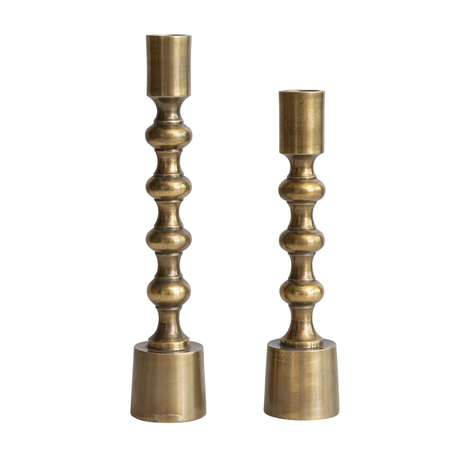 Cast Aluminum Taper Holders, Antique Gold Finish - Joyful Collective