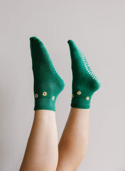 Green Sunflower Embroidered Pilates Socks - Joyful Collective