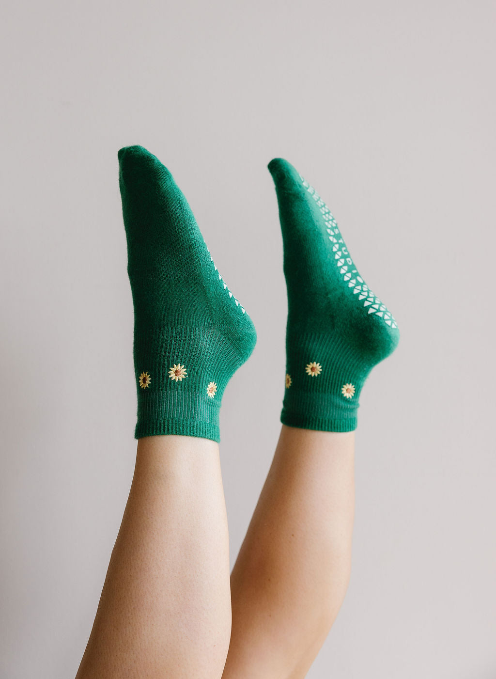Green Sunflower Embroidered Pilates Socks - Joyful Collective
