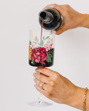 Hand Painted Floral Wine Glass - Joyful Collective
