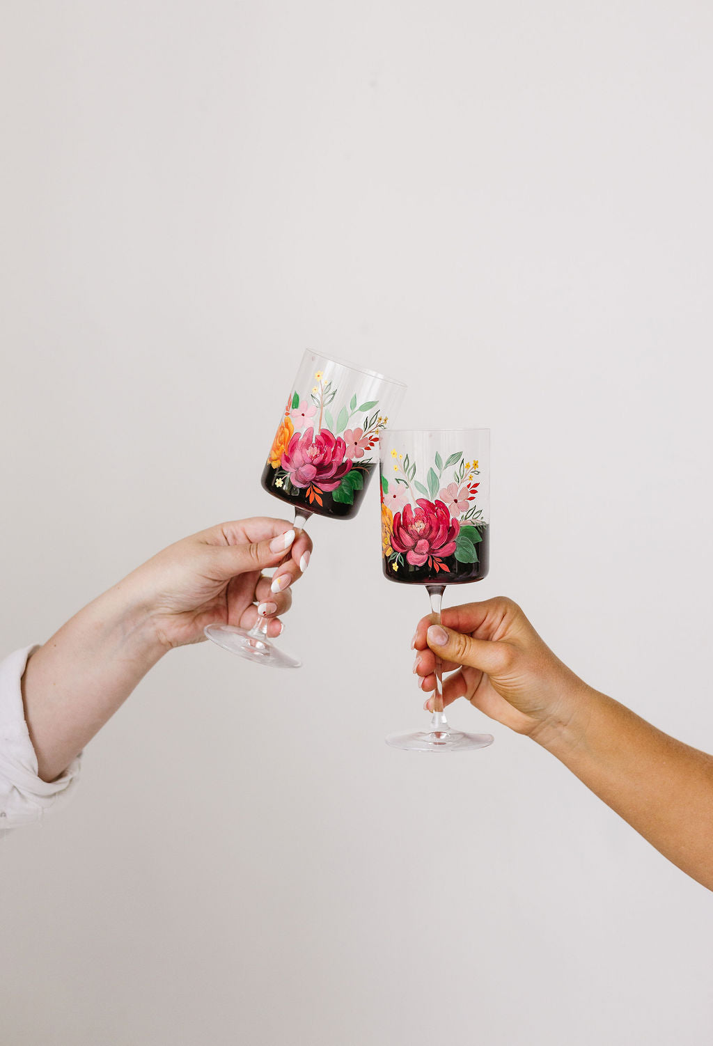 Hand Painted Floral Wine Glass - Joyful Collective