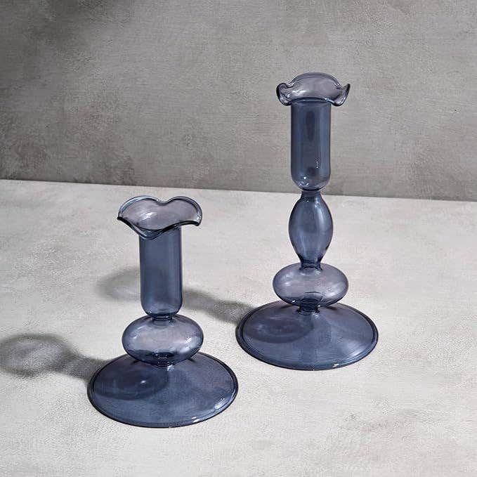 Modern Glass Taper Candle Holder/Flower Holder, Set of 2