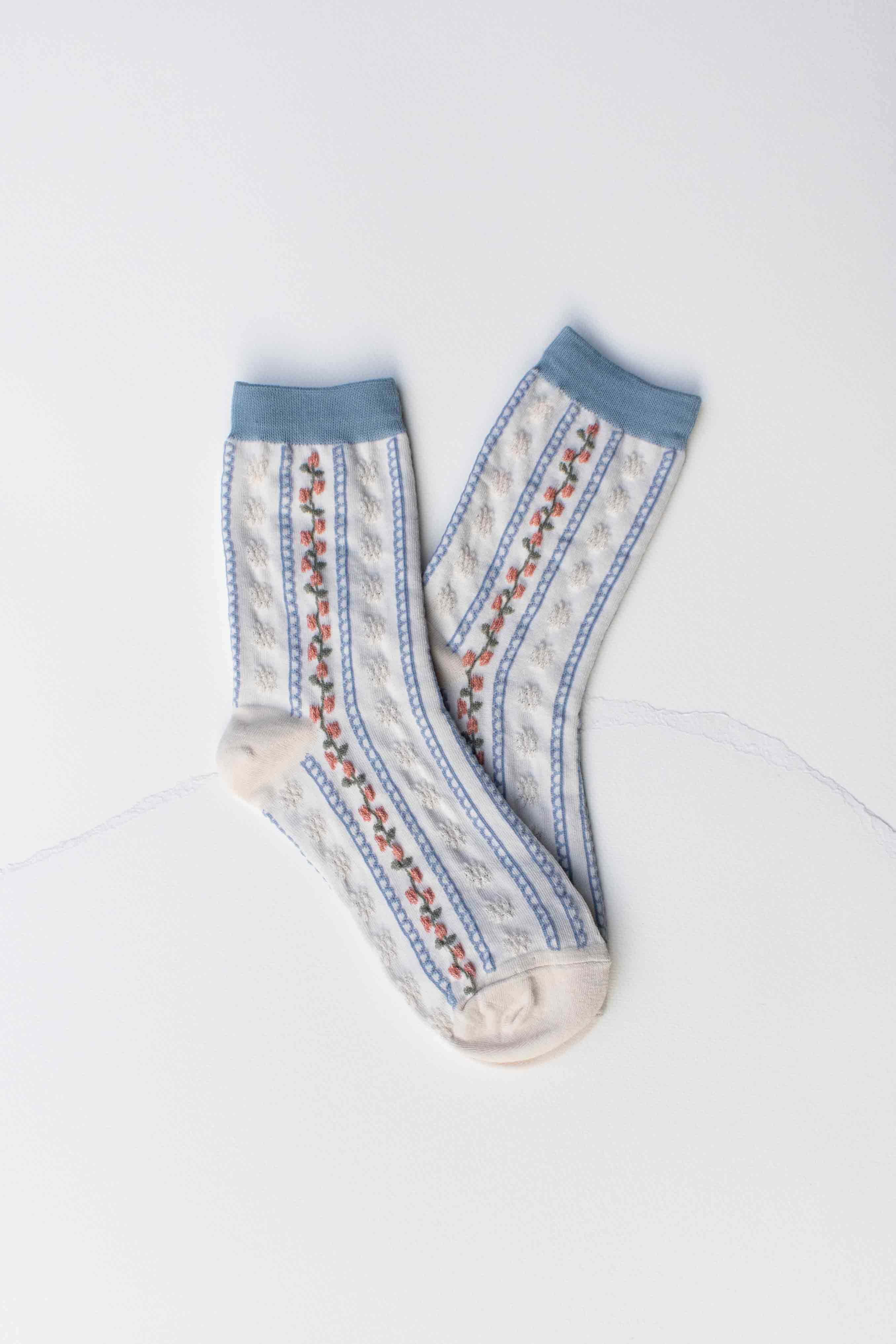 Vintage Stripe Floral Socks