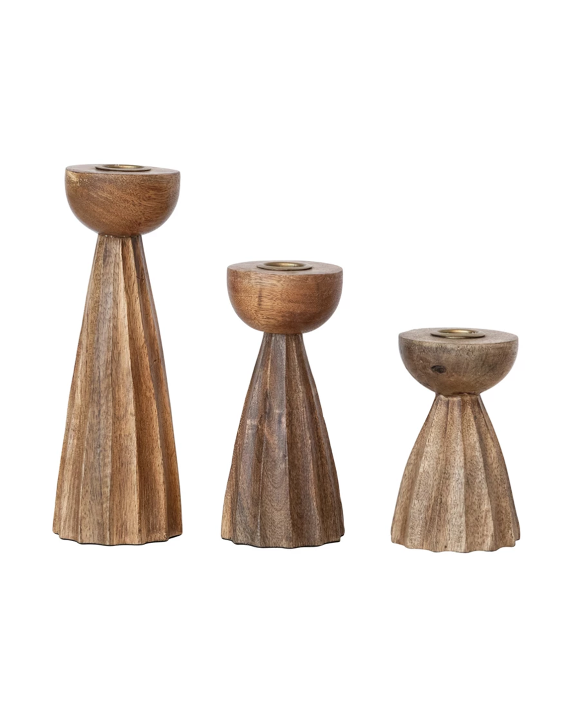 Carved Mango Wood Pleated Taper Holders - Joyful Collective